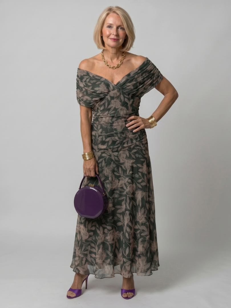 Robe midi épaules dénudées – Vert – robe, vue 7