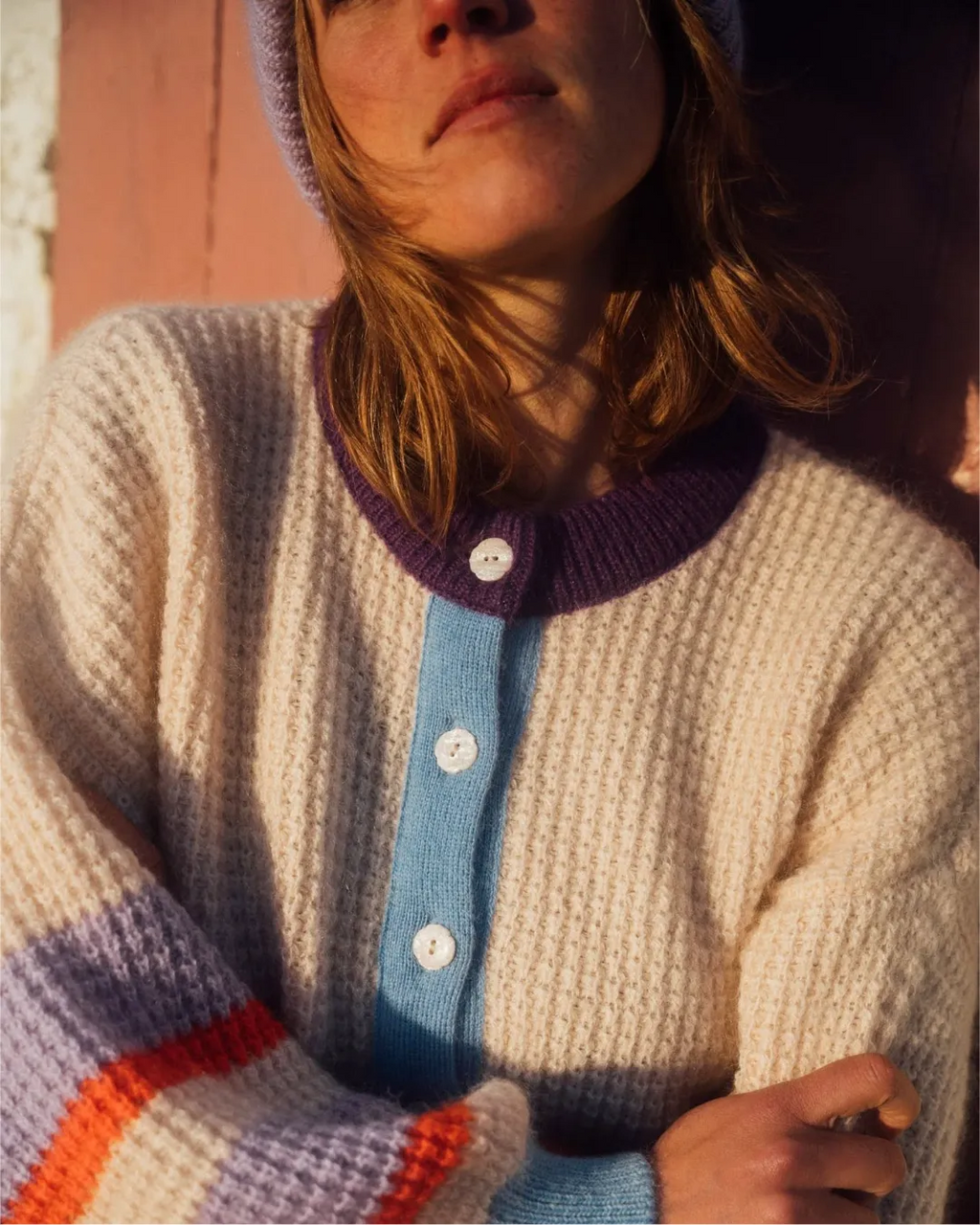 Cardigan rayé col contrastant – Crème multicolore – gilet, vue 3
