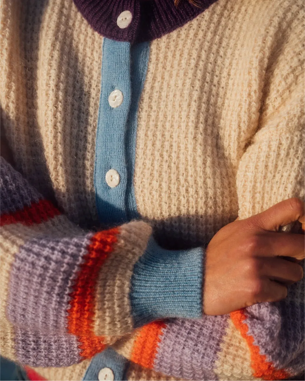 Cardigan rayé col contrastant – Crème multicolore – gilet, vue 4