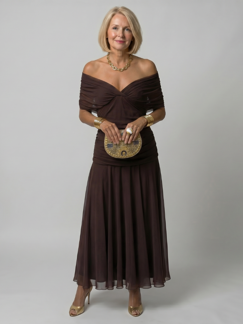 Robe midi épaules dénudées – Rouge – robe, vue 2