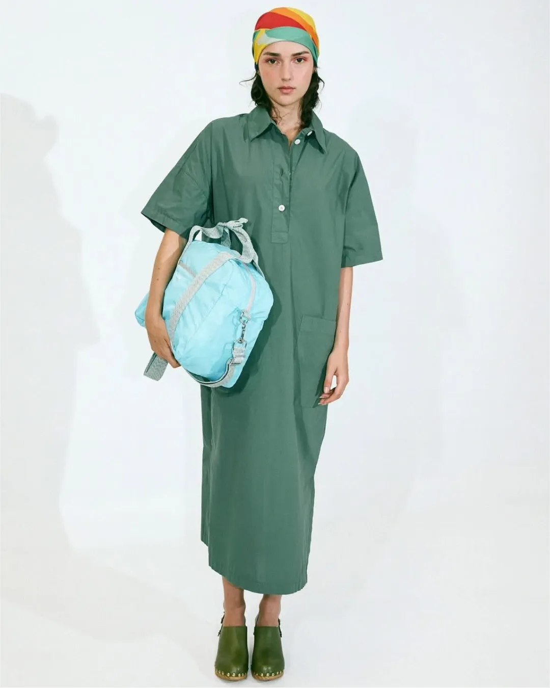 Robe-chemise en popeline – Vert