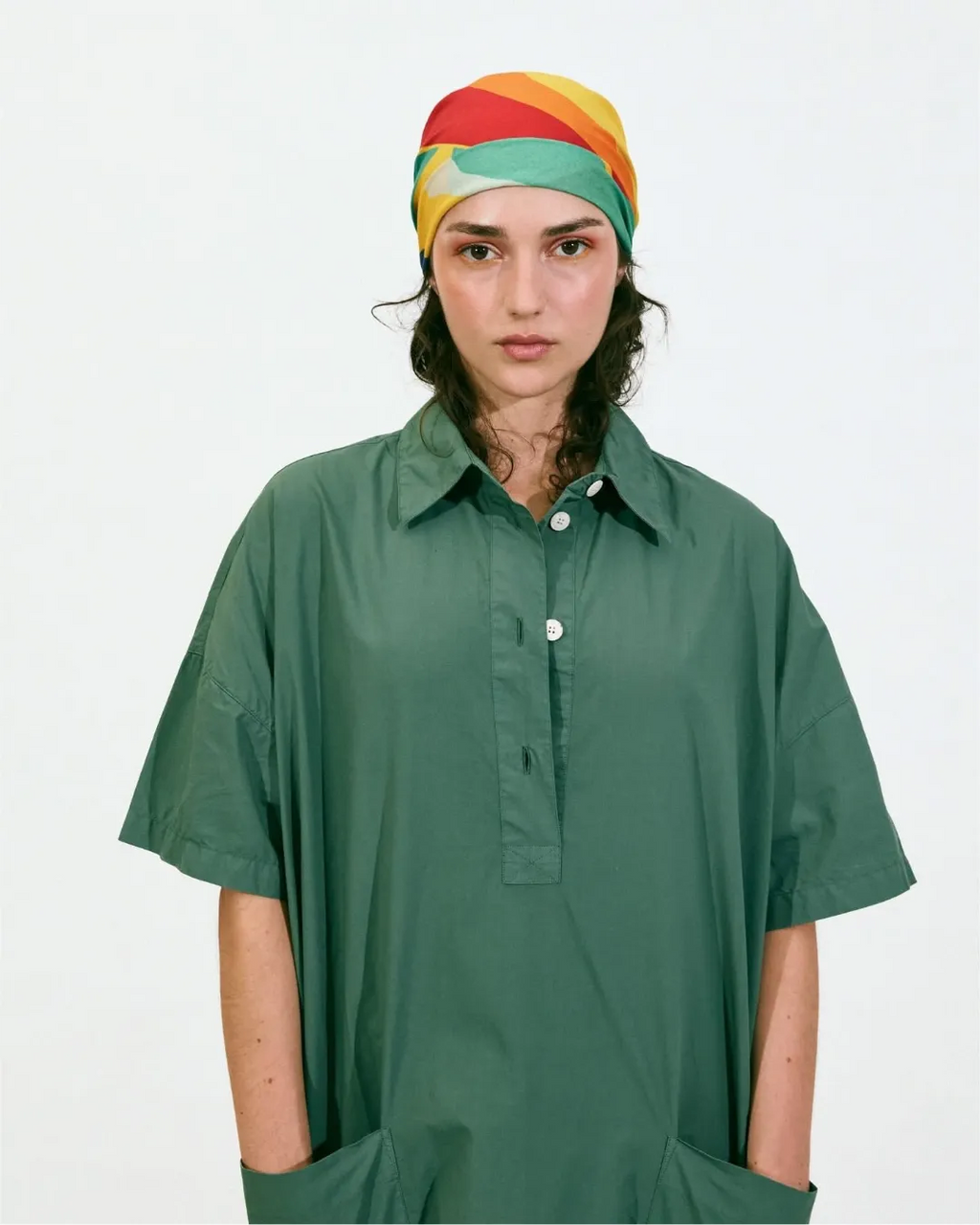 Robe-chemise en popeline – Vert – robe, vue 3