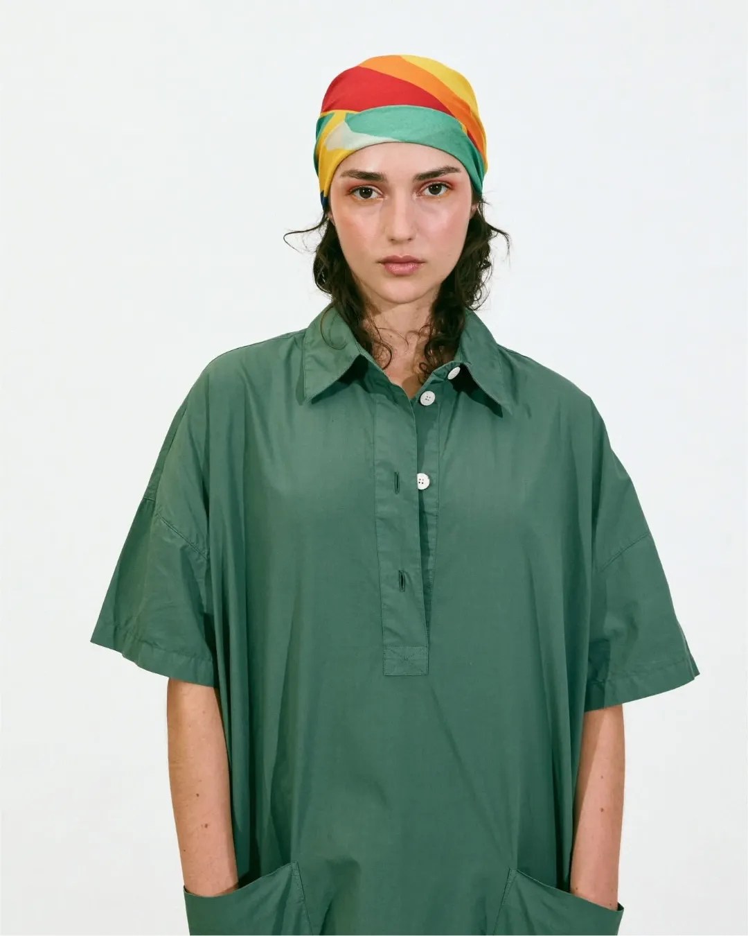 Robe-chemise en popeline – Vert – robe, vue 3