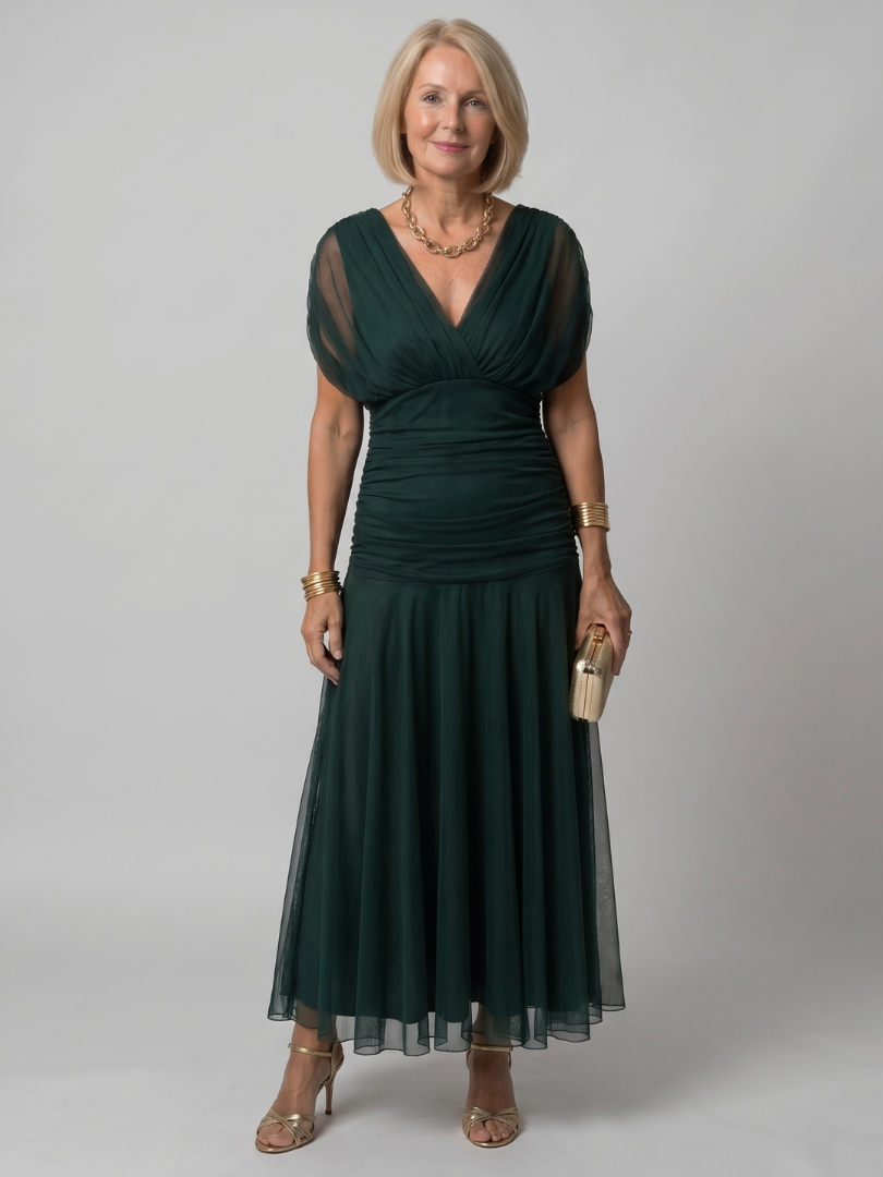 Robe midi épaules dénudées – Vert