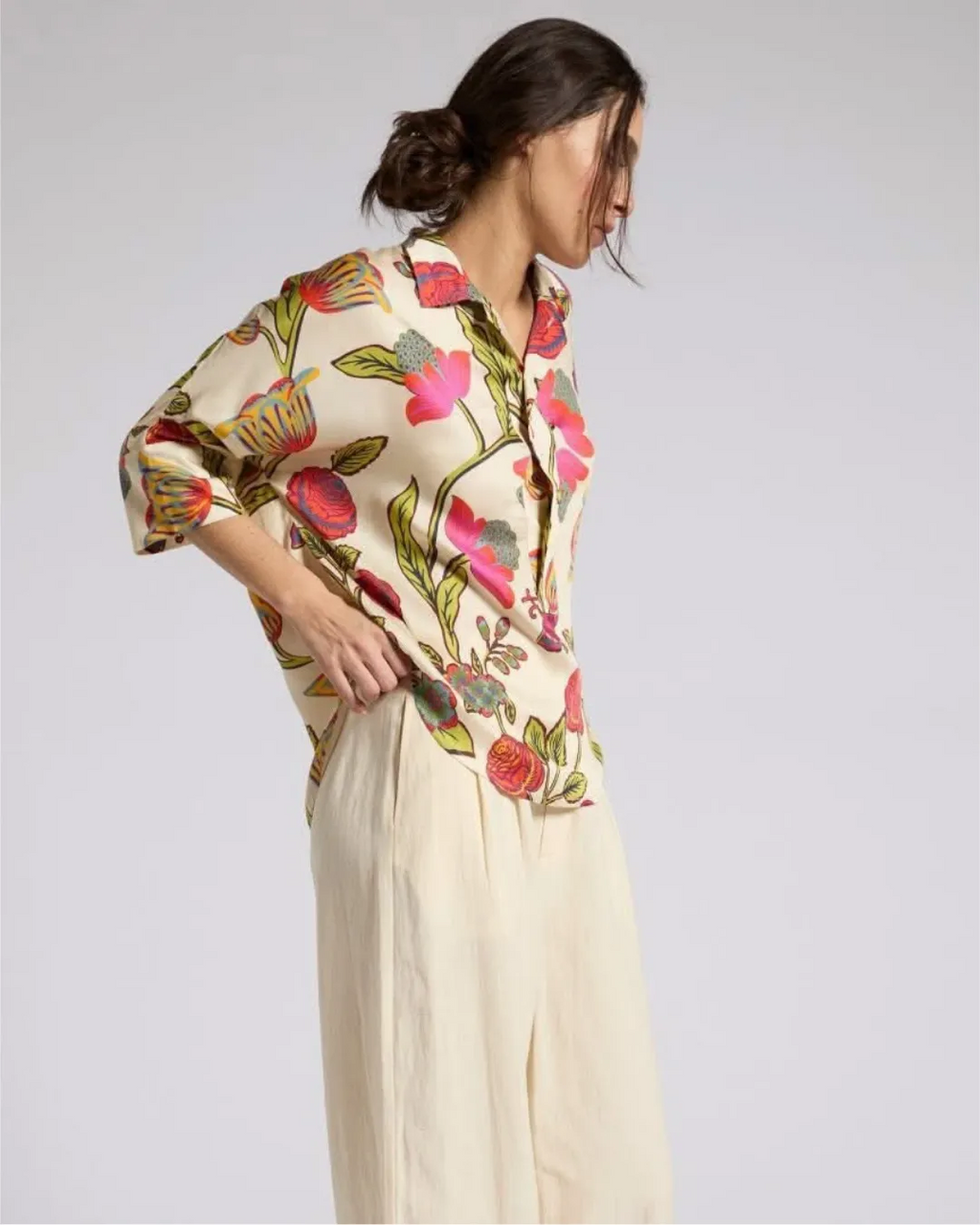 Chemise imprimé floral – Écru fleuri