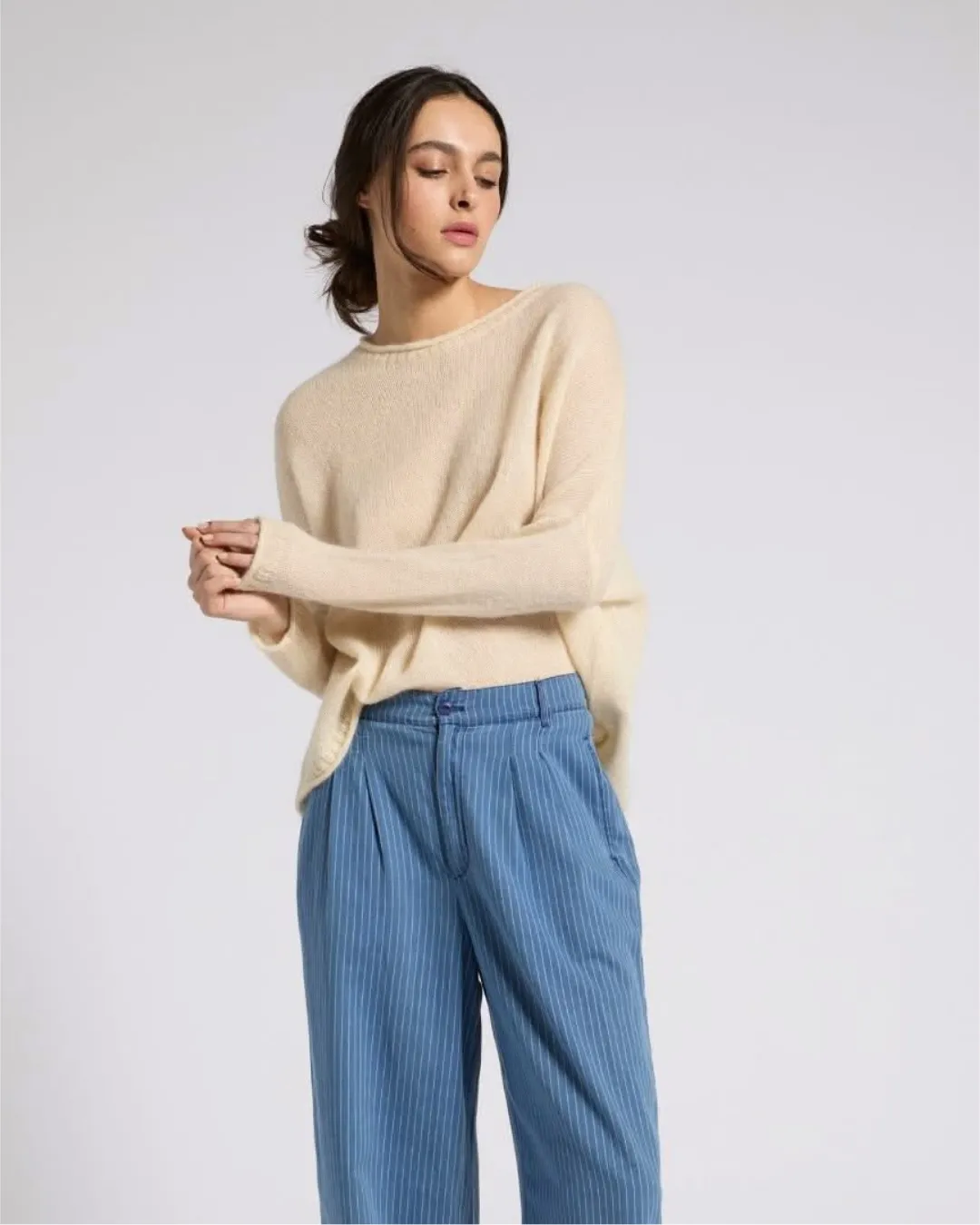 Pull fin col rond – Écru