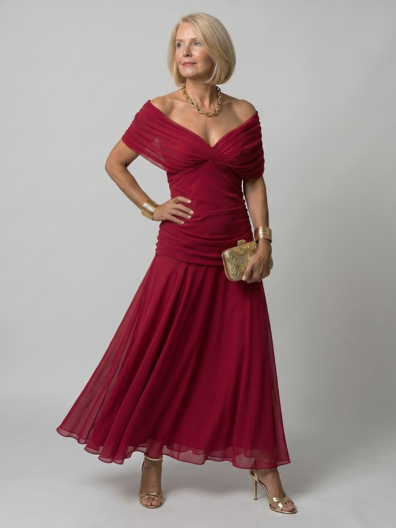 Robe midi épaules dénudées – Bleu – robe, vue 3
