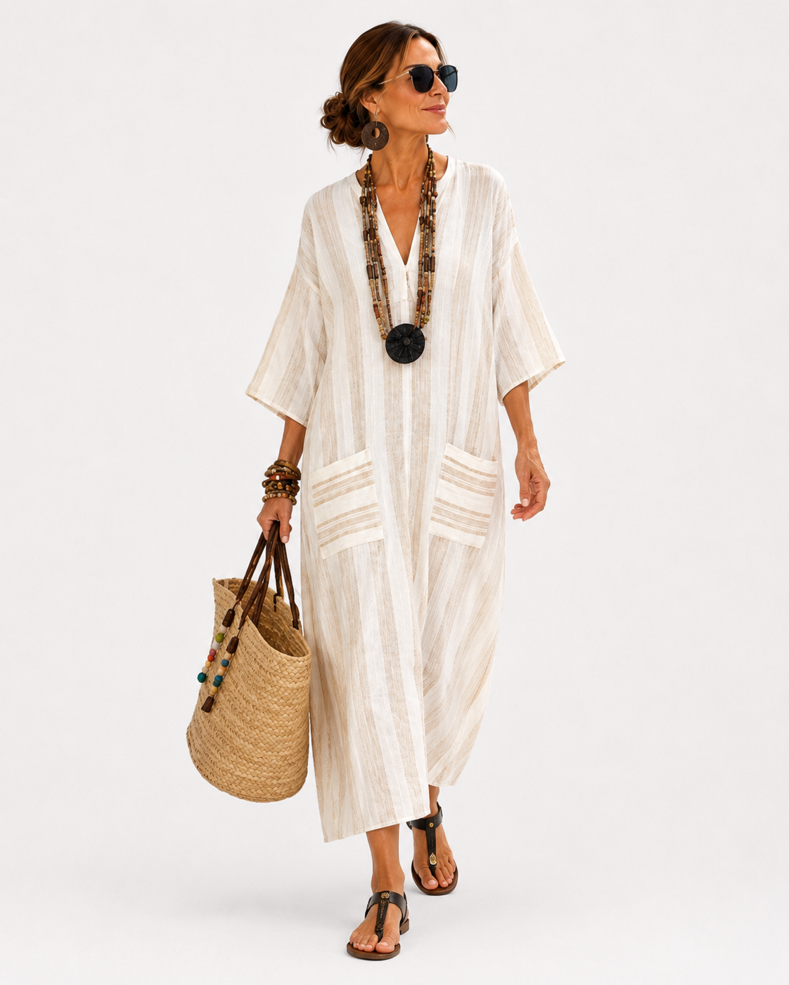 Caftan Giulia – blanc rayé