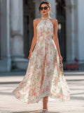 Robe longue en chiffon floral – col américain
