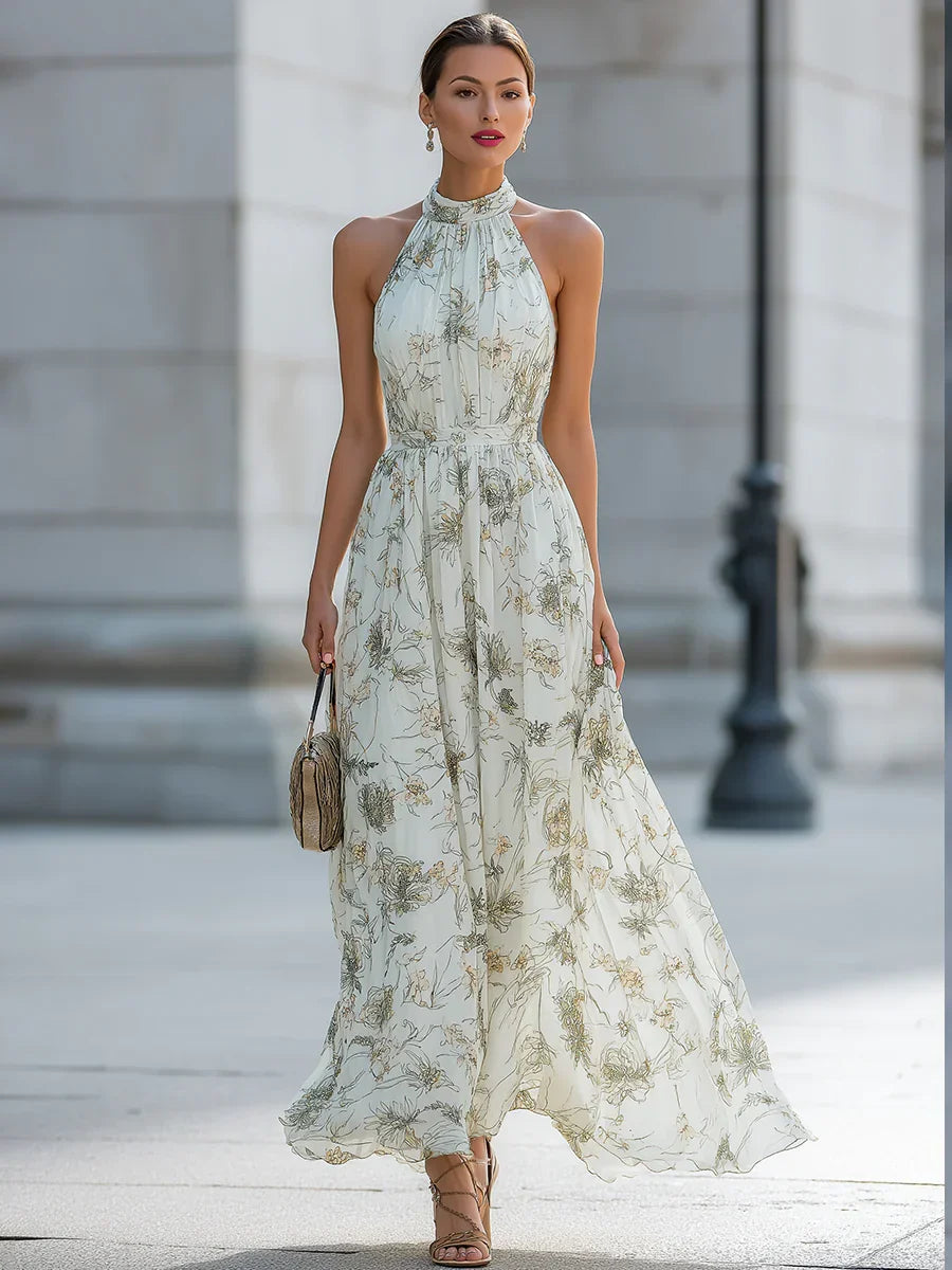 Robe longue en chiffon floral – col américain – robe, vue 2
