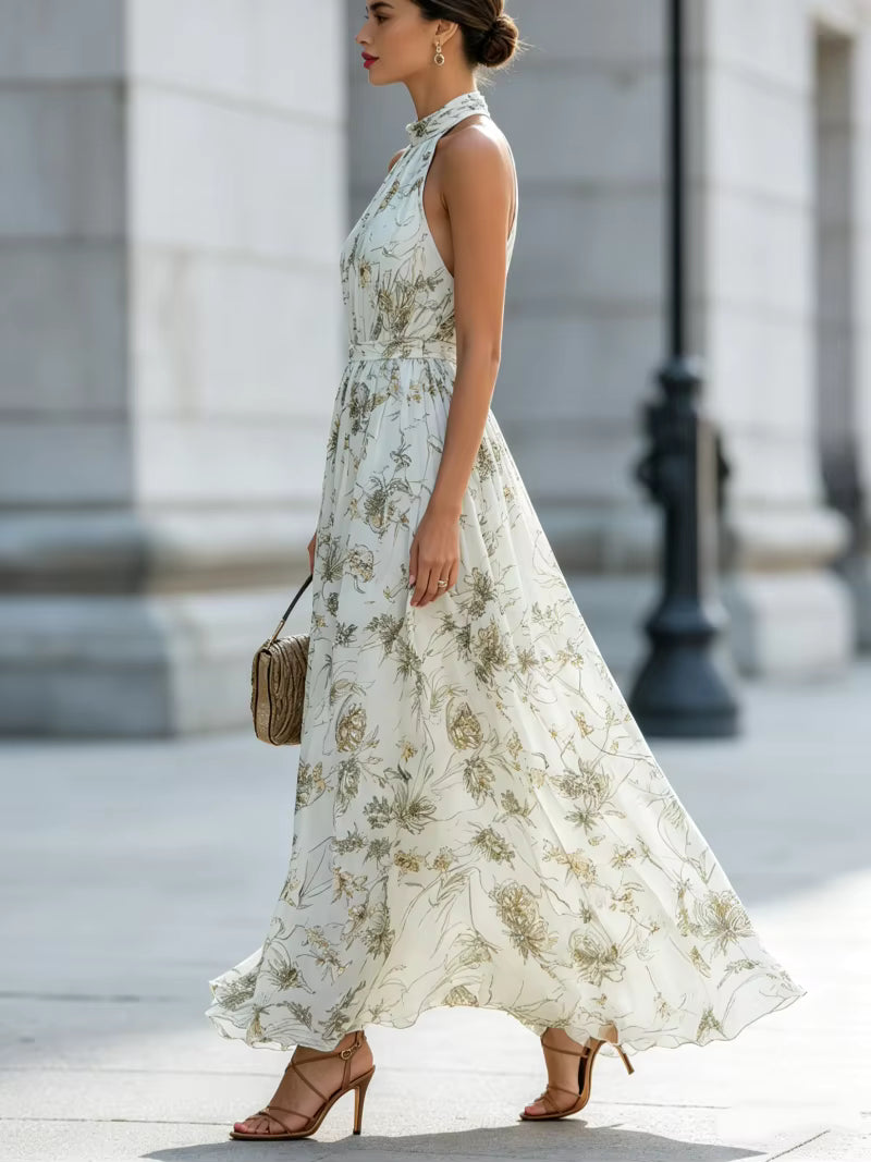 Robe longue en chiffon floral – col américain – robe, vue 8