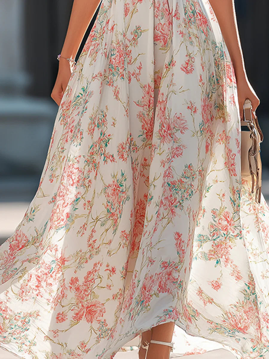 Robe longue en chiffon floral – col américain – robe, vue 6
